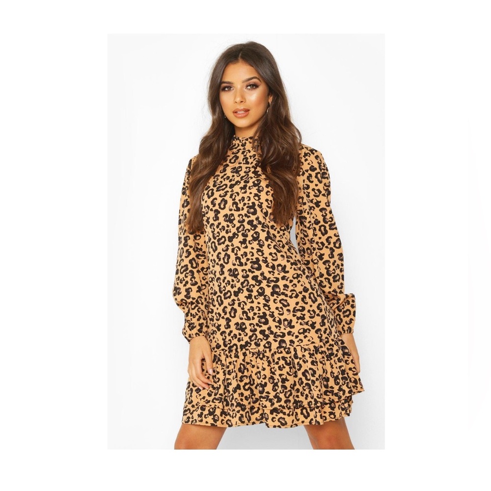 Leopard Print Long Sleeve Dress